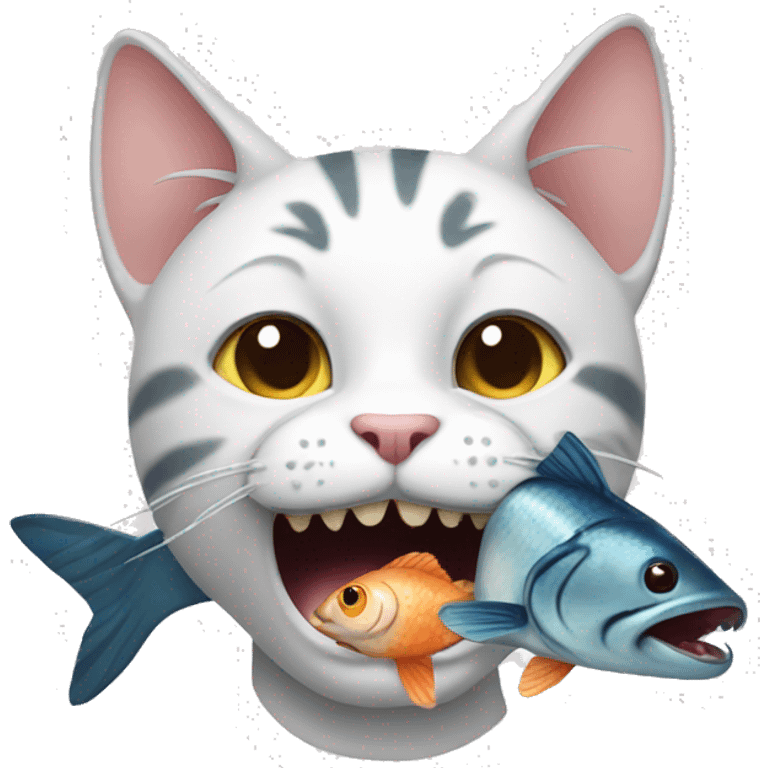 Cat eating fish emoji