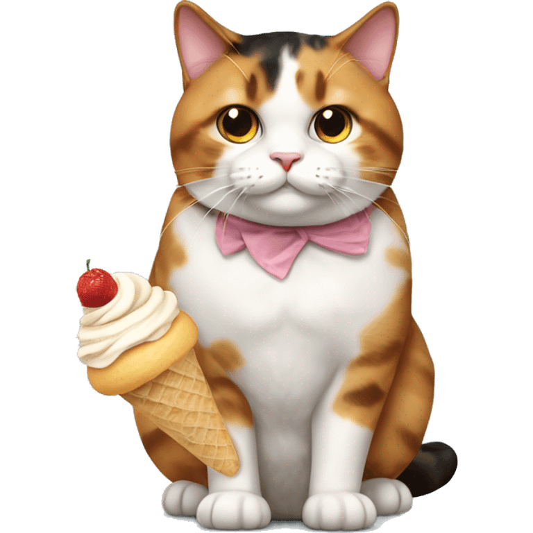 Realistic Fat calico cat with icecream emoji