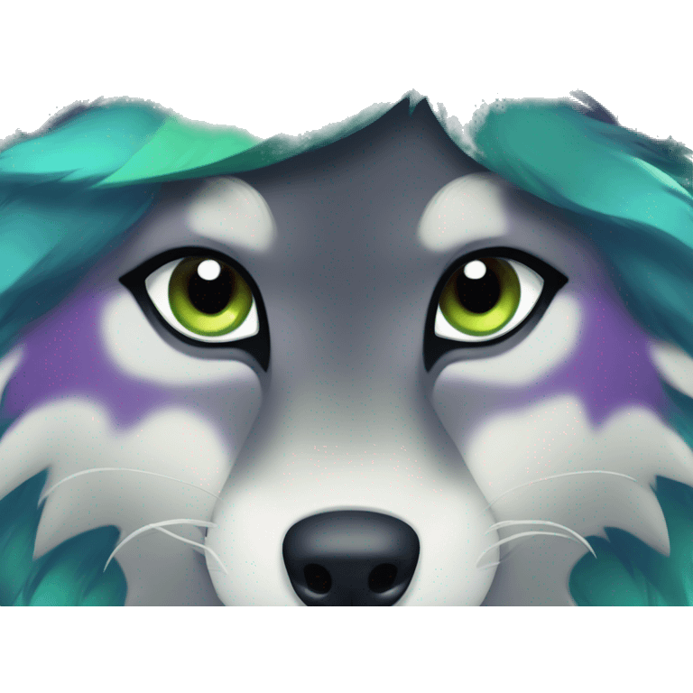 Blue and green and purple fur red eyes wolf  emoji