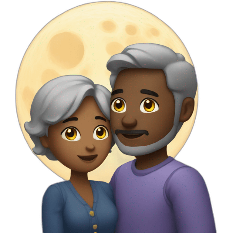 Couple looking at the Moon and star emoji