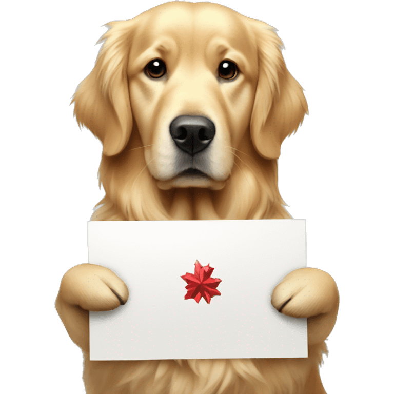 Golden retriever with a Christmas scard emoji