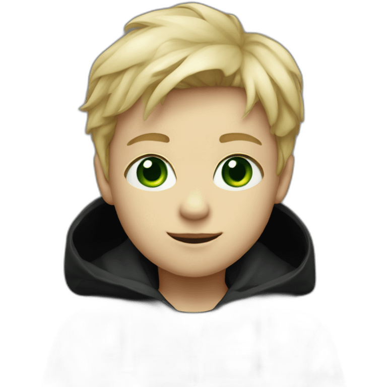 Blond boy with Black anorak kid Green eyes emoji