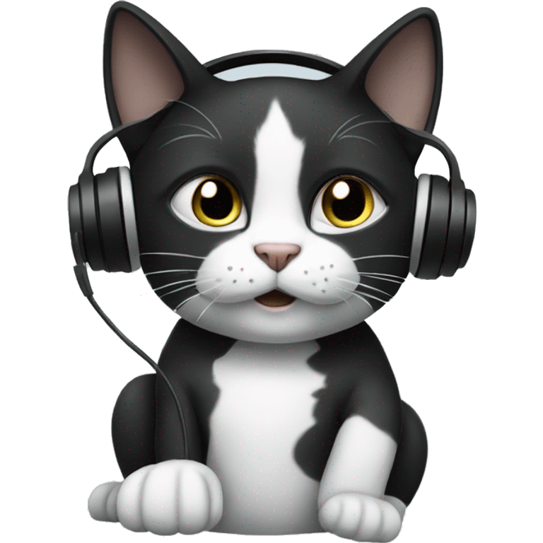 Black and white Cat with headphones emoji