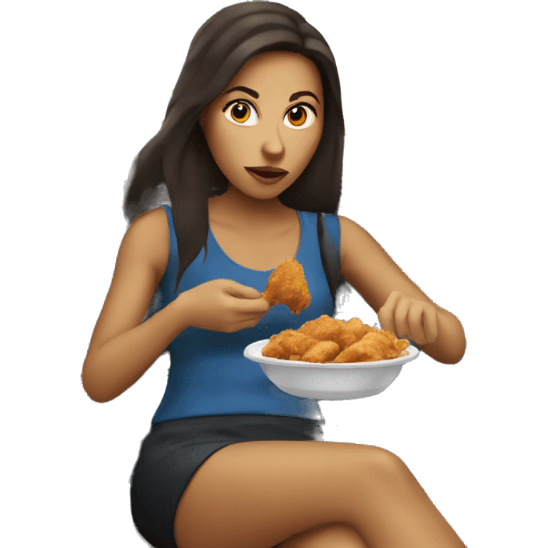 Brunette woman eating chicken in the car emoji