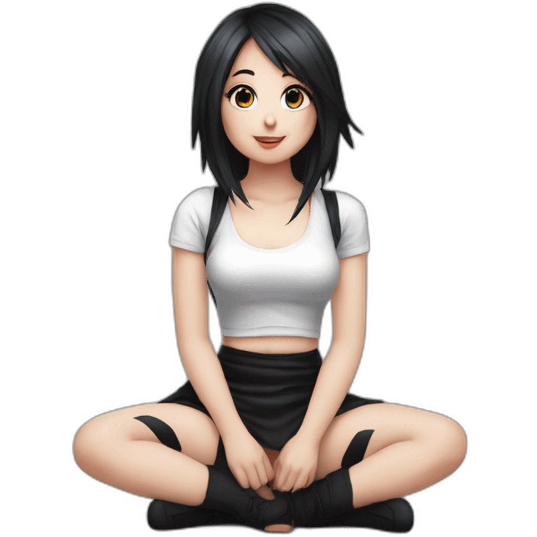 curvy emo girl sits on the floor straight view hands up black skirt белые трусики emoji