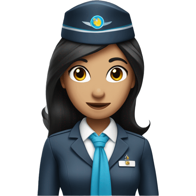 Flight attendant with long black hair and a little blue scarf emoji