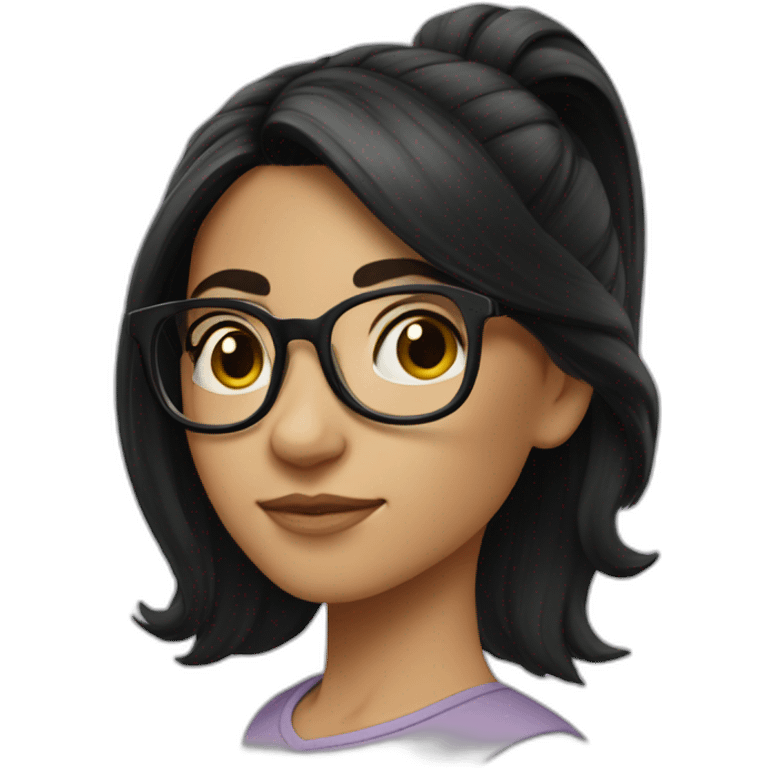 a nerdy portuguese girl with black long hair on a pony tail and black rounded glasses emoji