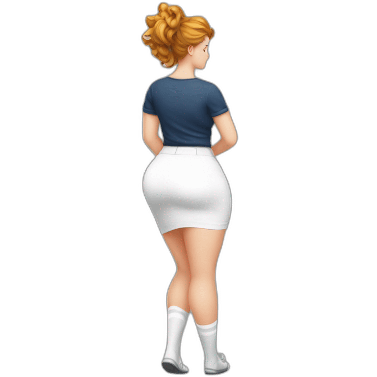 full-body-back-view-curvy-caucasian-beauty-skirt-lifted-by-the-wind-white-knickers and long socks emoji