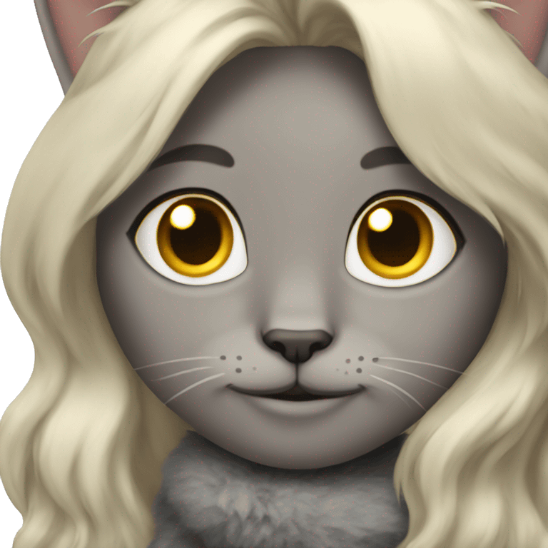 Gray fluffy cat with blonde girl  emoji