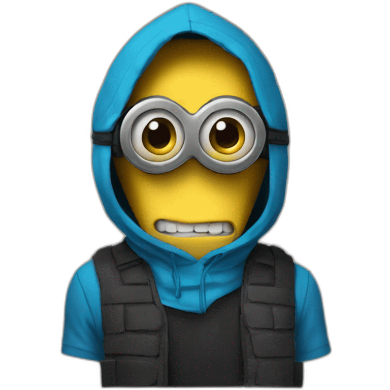 minion in a black mask and a blue sleeveless hood emoji