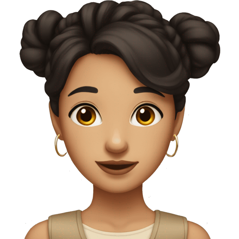 girl, big nose, black hair in bun, hoop earrings, brown eyes, tan skin, freckles emoji