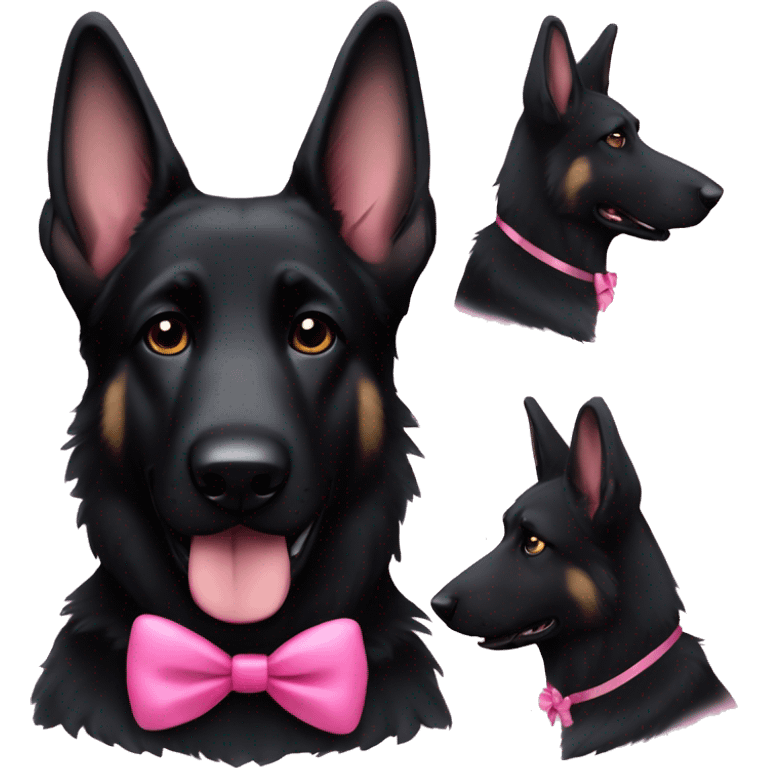 all black german shepherd with one pink bow on its ear emoji