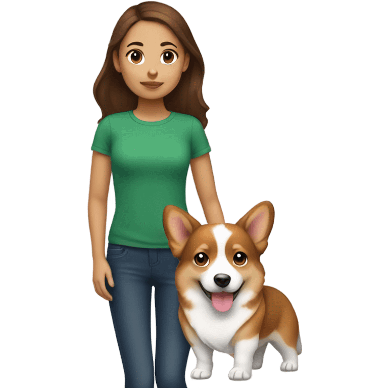 Brown hair girl with tricolor corgi emoji