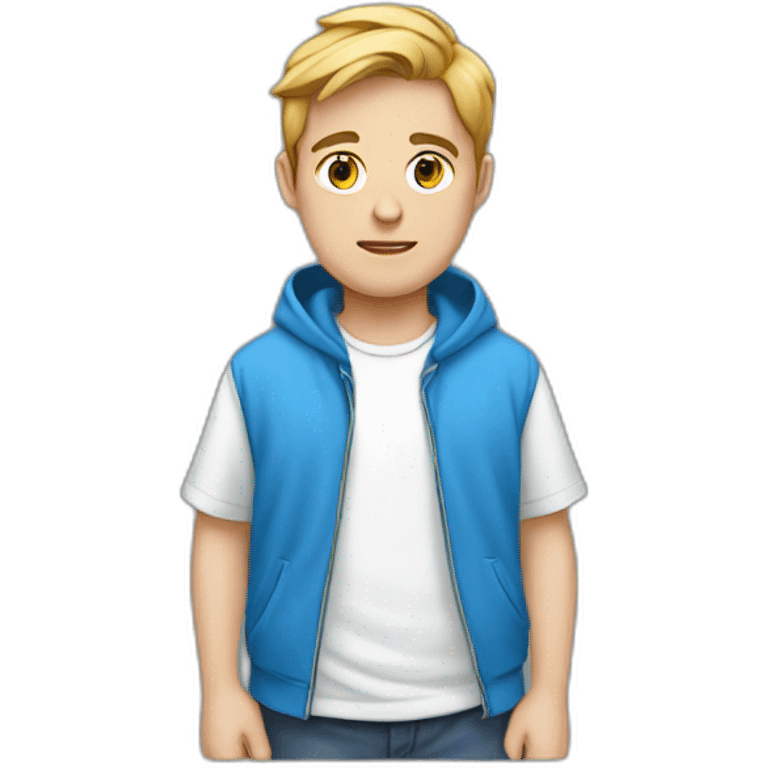 Programmer white Boy in blue hoodie and a white shirt under emoji