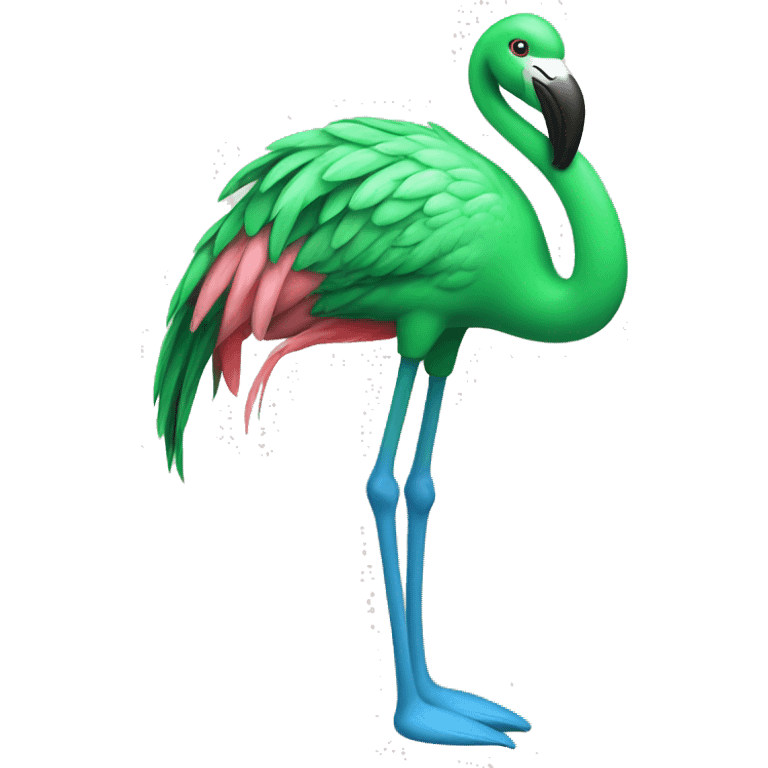 A green flamingo with blue shoes  emoji