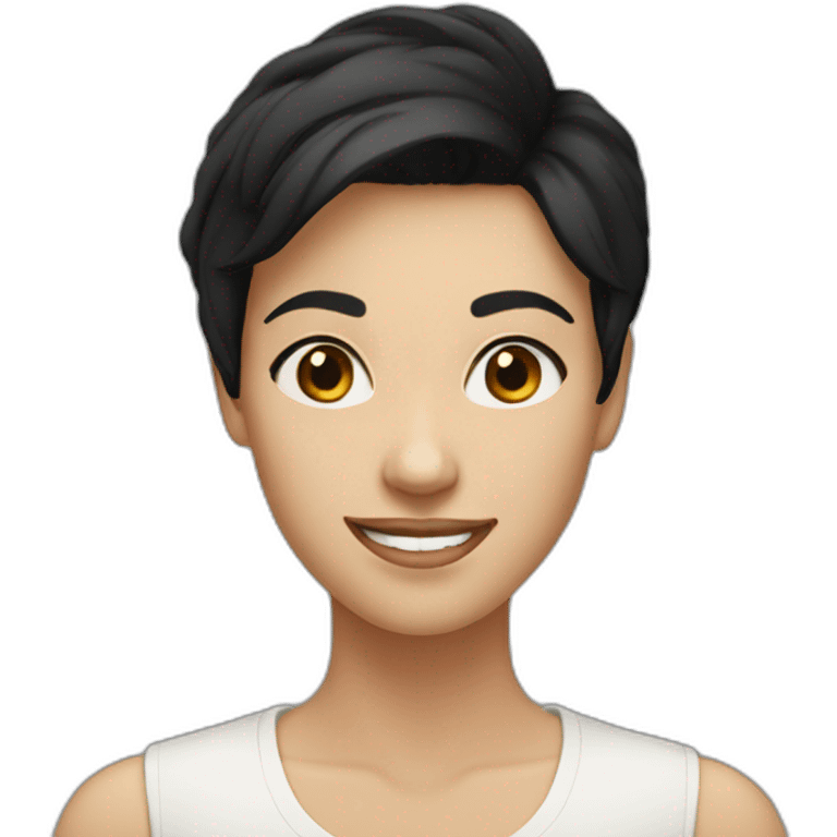 White smilling women with brown eyes, short black hair emoji