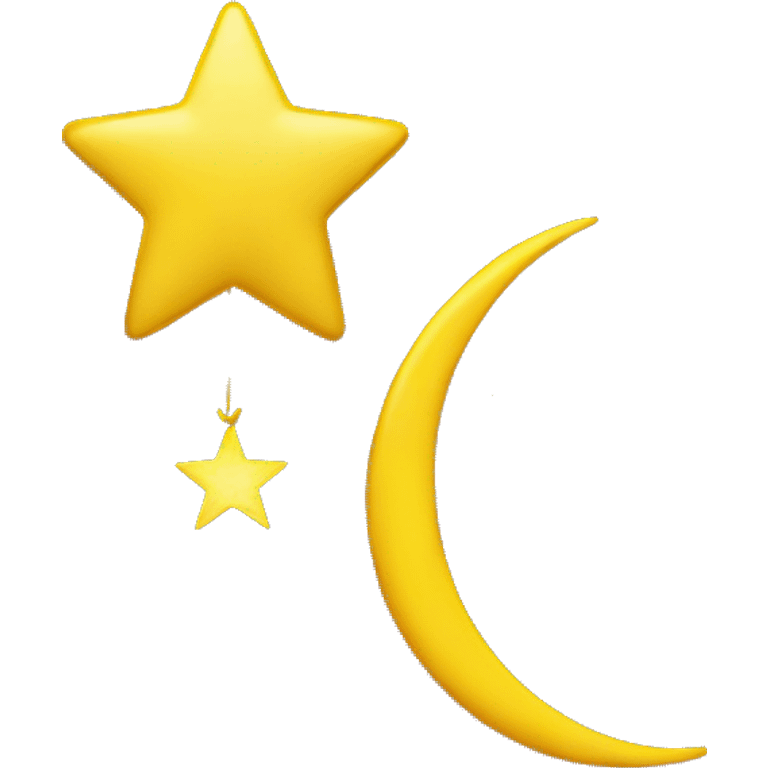 yellow star hanging from end of yellow crescent moon emoji