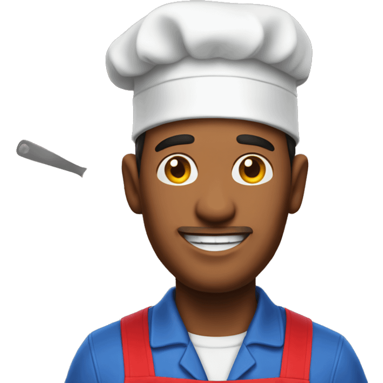 a guy in a blue apron and a red hat is a cook emoji