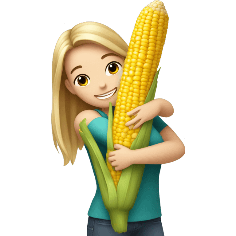 Happy white girl hugging corn emoji