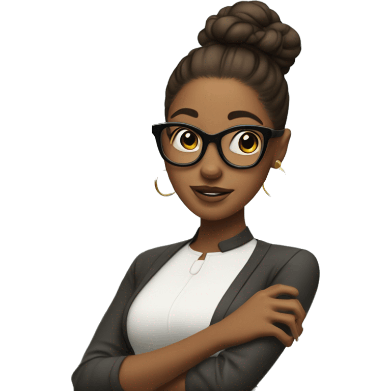 Sassy brown skin girl with hair in slick bun wearing glasses holding money emoji