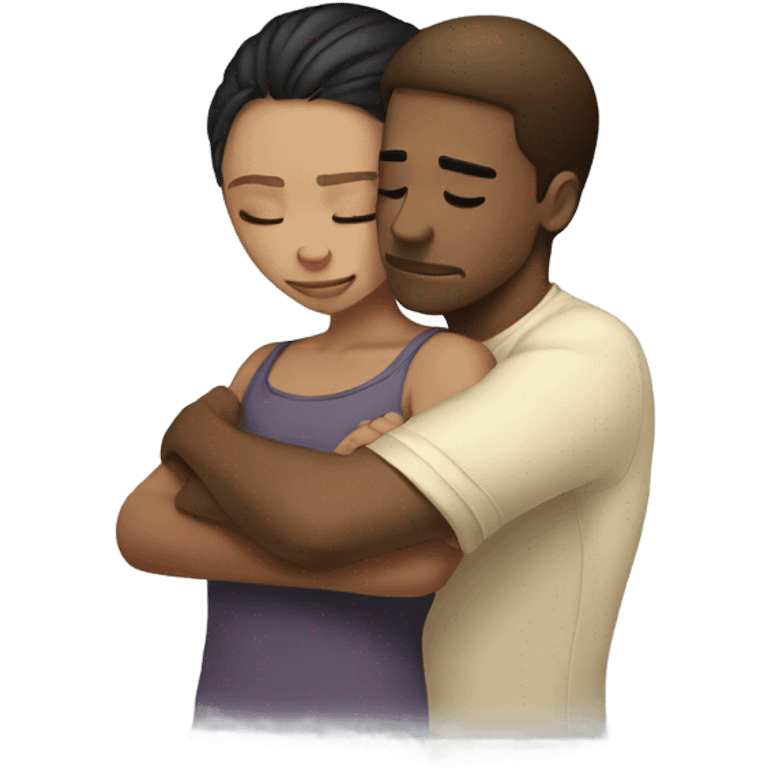 Sad light skin girl white guy hugging emoji