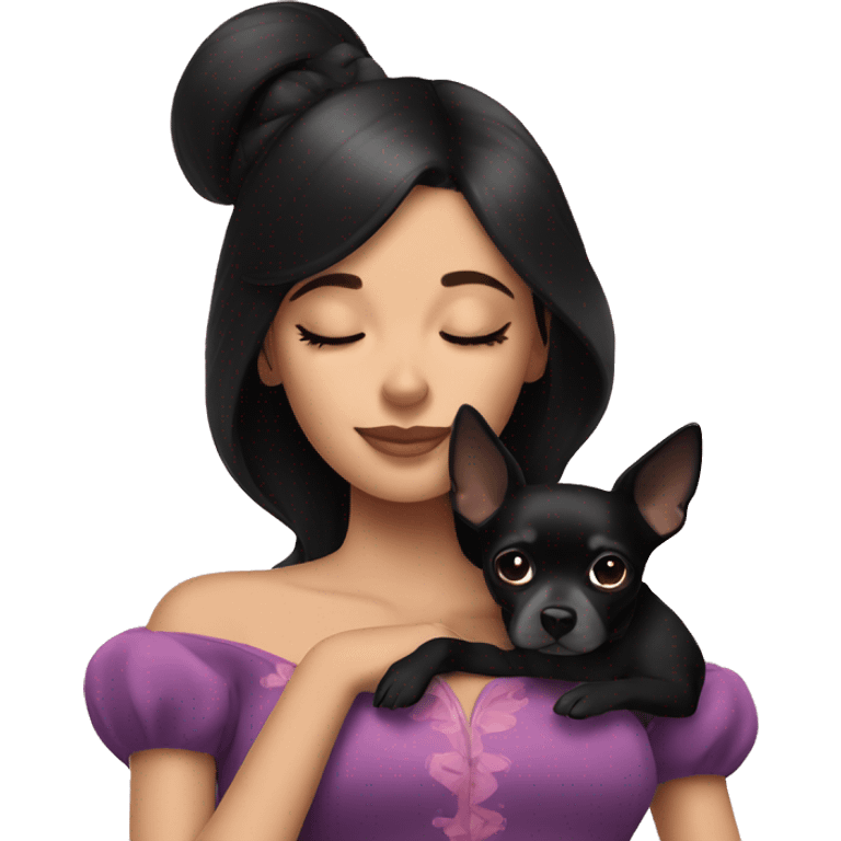 brunette Sleeping beauty girl with black chihuahua  emoji