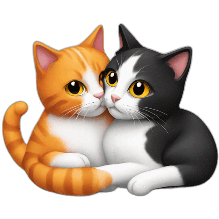 orangeand a black and white cat hugging emoji