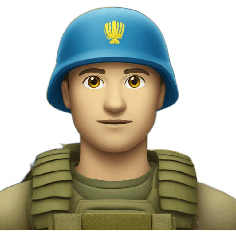 Ukrainian soldier against the background of the Ukrainian flag in yellow and blue emoji