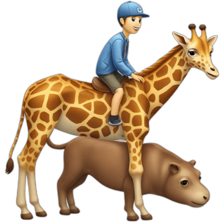 Girafe sur un hippopotame sur un chat sur un chien emoji