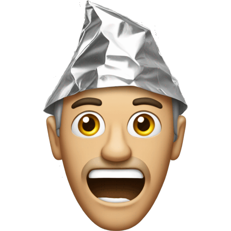 Crazy man with crunched pointy tin foil hat emoji