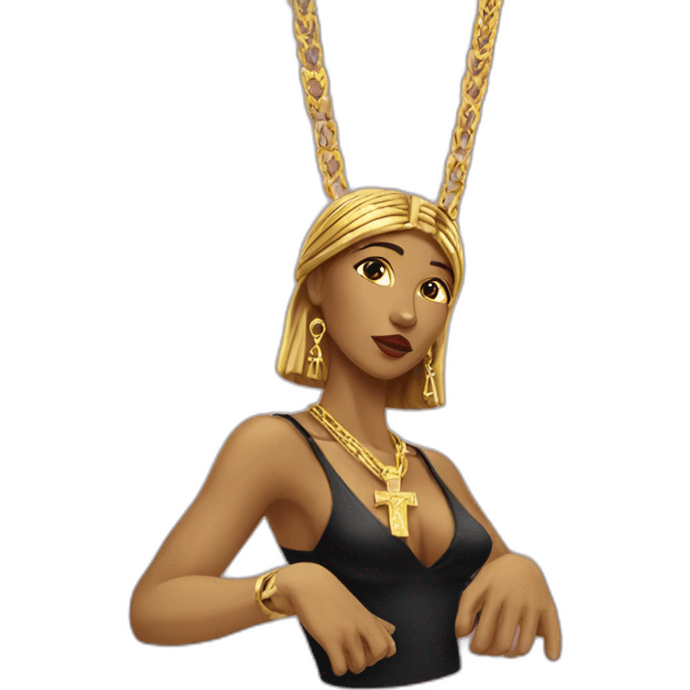 gold necklace with ankh with bkack woman emoji