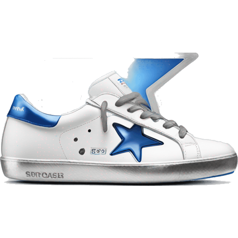 golden goose sneaker white with silver star and blue heel emoji