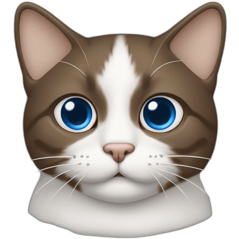 gato branco de olho azul e vesgo, com bigode e uma com uma orelha marrom emoji