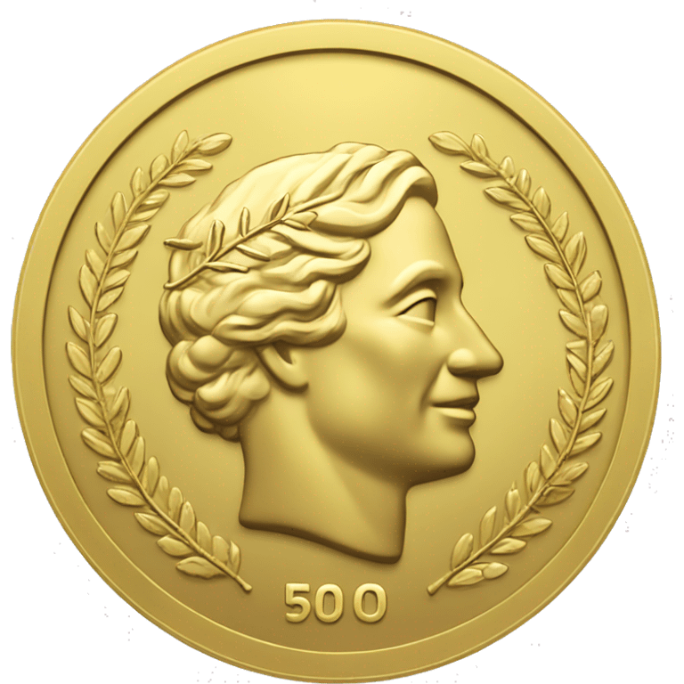 gold coin with large "50" label in center and laurel emoji