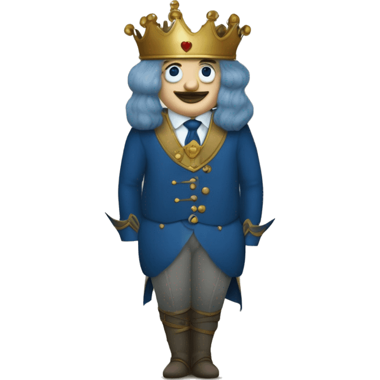 Le roi Baudouin, vêtu d'un masque de fer sur la tête et d’un costume sombre et d'une cravate bleue, se tient droit, la main droite levée.Sa main gauche repose sur son cœur emoji