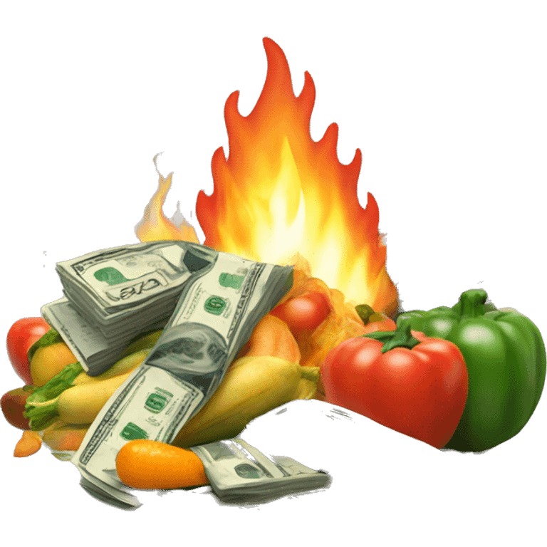 Pile of Produce and Money on Fire emoji