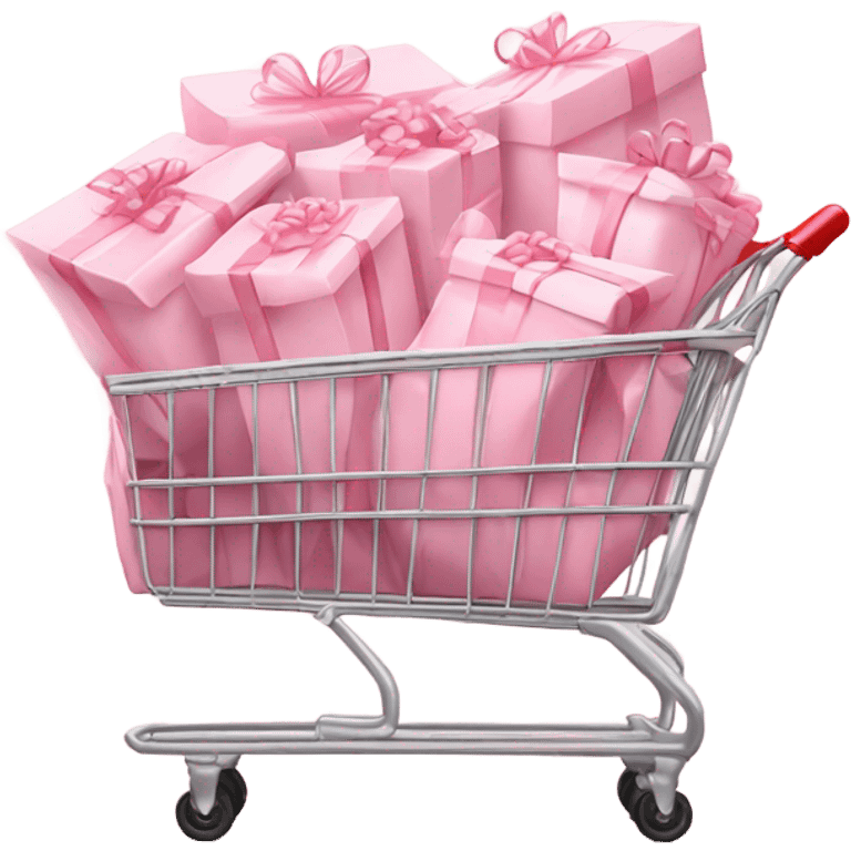 shopping cart full of light pink gift bags emoji