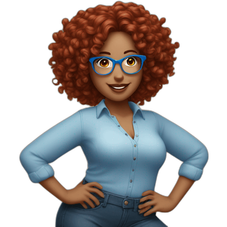 a-curvy-girl-with-dark-red-curly-hair-and-blue-glasses dancing emoji