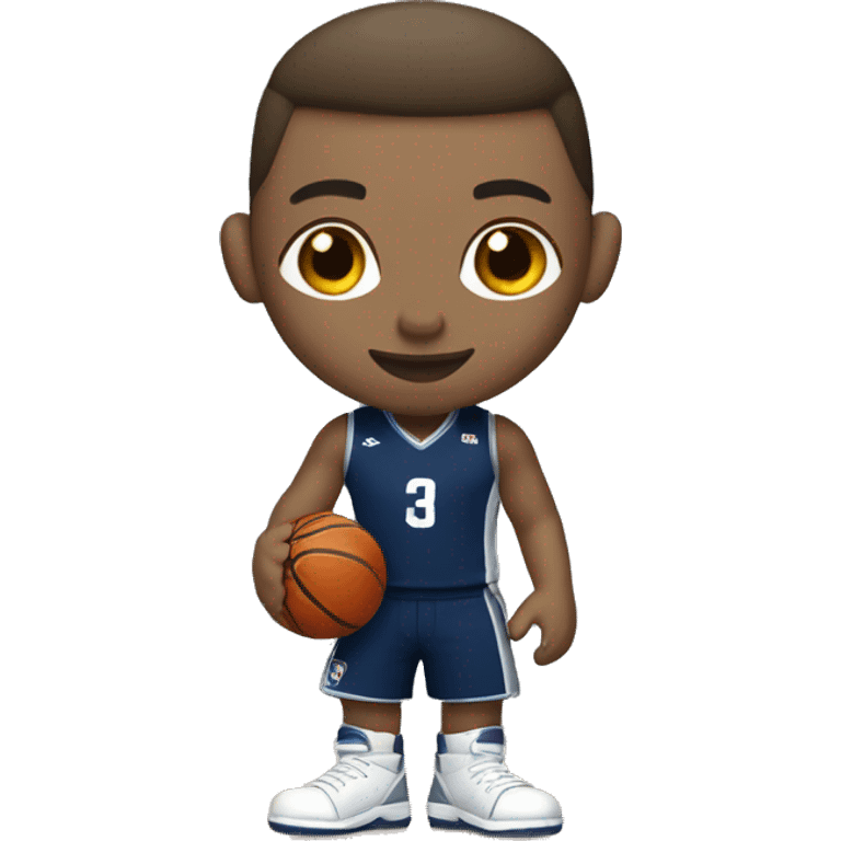 basketball player (light skin) in dark blue and silver uniform emoji