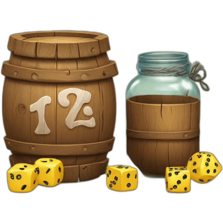 a wood tavern sign with a jar and a twenty sided dice emoji