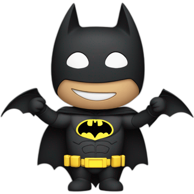 The image depicts a cartoon character dressed as Batman, holding long a blank piece of paper. The background is black. emoji