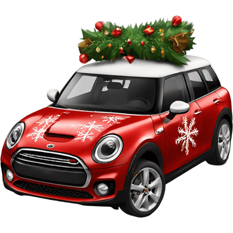 Red Mini Cooper Clubman decorated for Christmas emoji