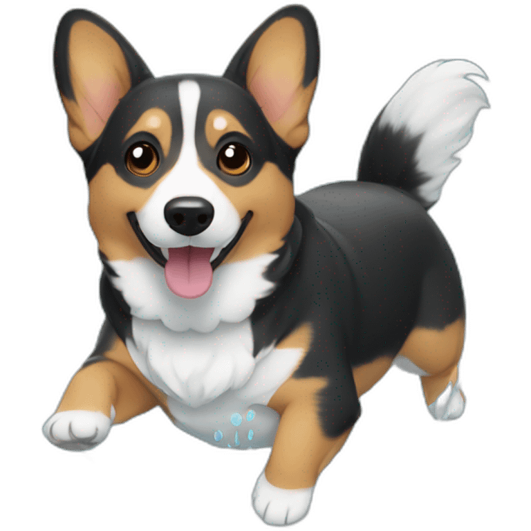 Corgi negro natación y agua emoji