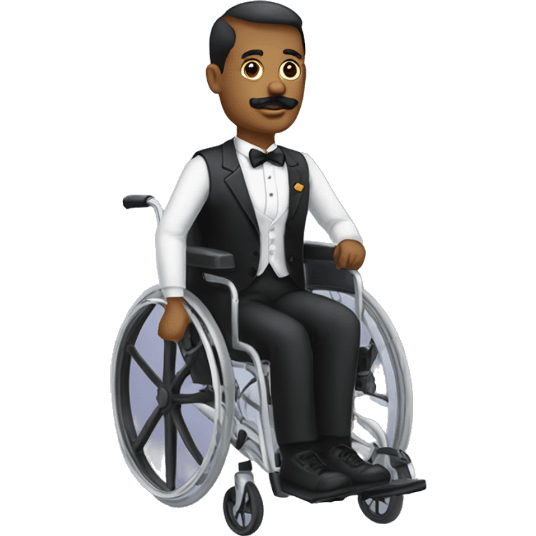 man on a wheelchair in a suite with a bow tie and mustache emoji