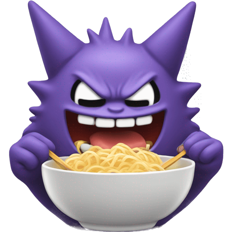 iOS emoji art style, Gengar, eating ramen noodles. emoji