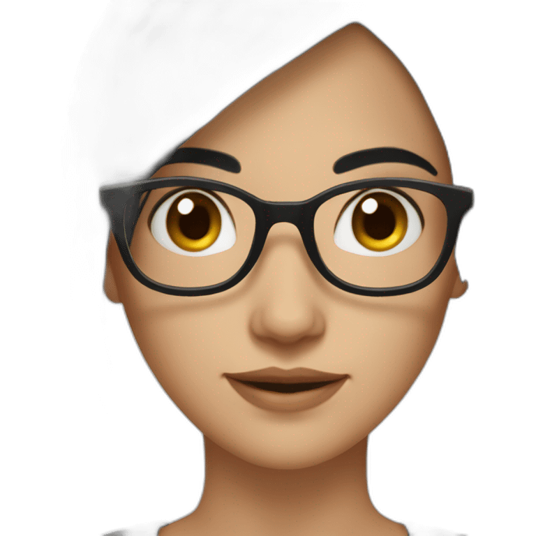 generate emoji unrussian girl with long black hair, glasses, dark-black hair, brown eyes emoji