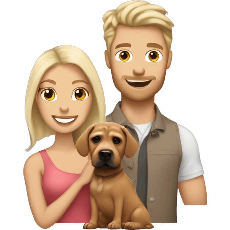 Tanned Blonde woman and tanned blonde man with white dachshund and chocolate shar pei  emoji