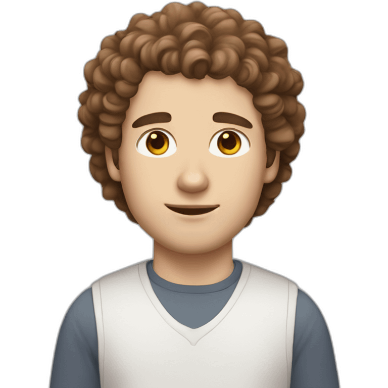 White man with brown curly hair, brown eyes, thick eyebrows, sharp jawline, bigger nose holding white and grey Ragdoll cat emoji