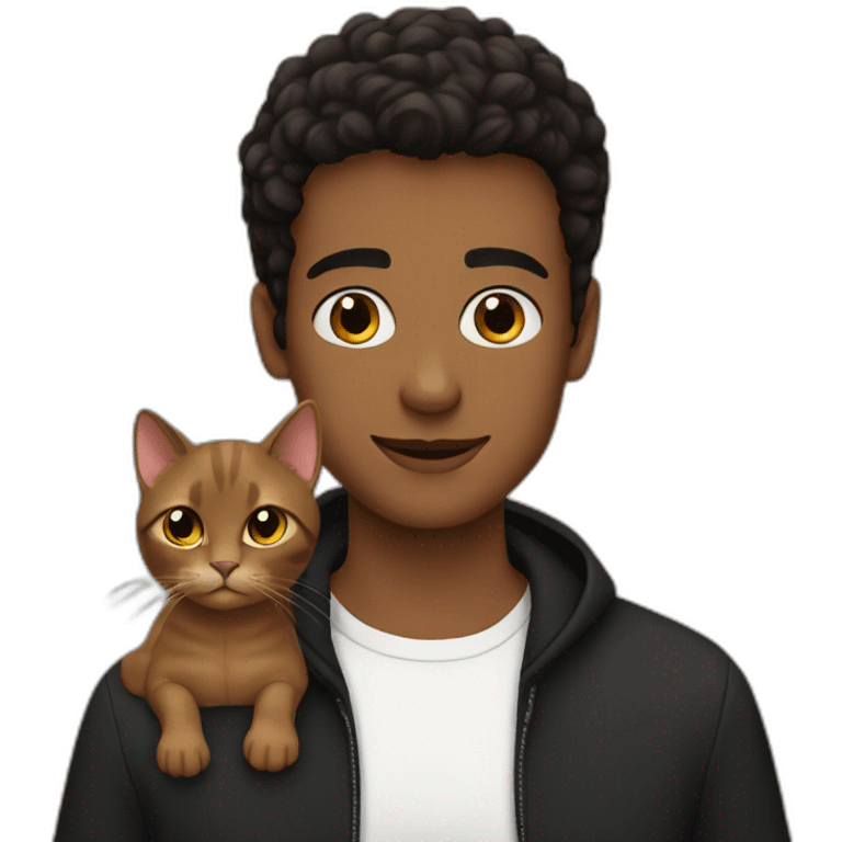 french young man with black cat and brown cat emoji