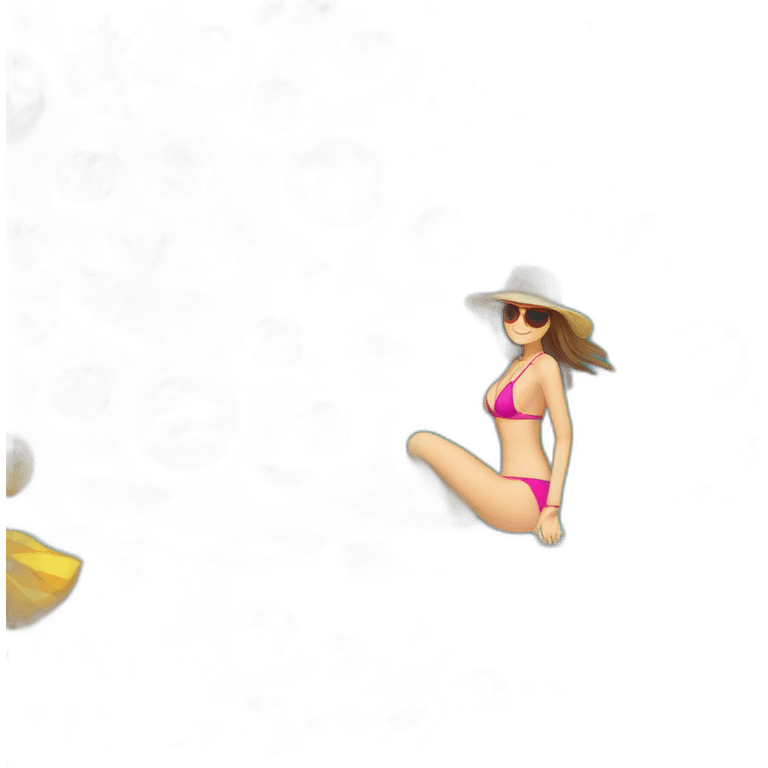 Mujer en bikini tomando sol en una playa en bi emoji